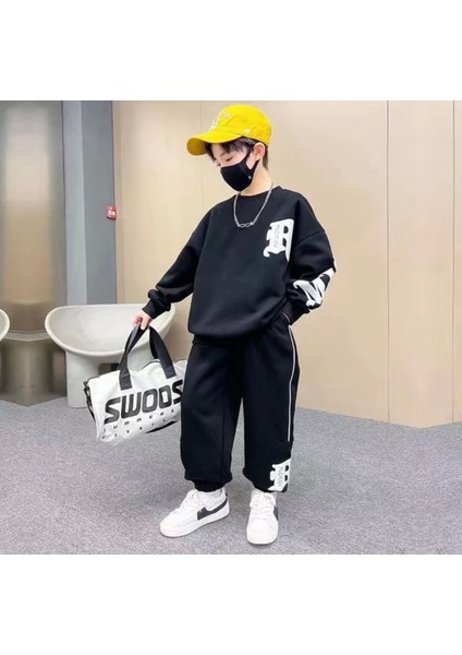 Özel Tasarım Bisiklet Yaka Tribal R Baskılı Şardonlu Kışlık Hip Hop Erkek Çocuk Eşofman Takımı fiyatları