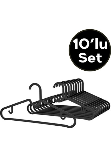 10 Adet Elbise Askısı Fular Askısı Gömlek T-Shirt Askısı Kırılmaz Set Siyah