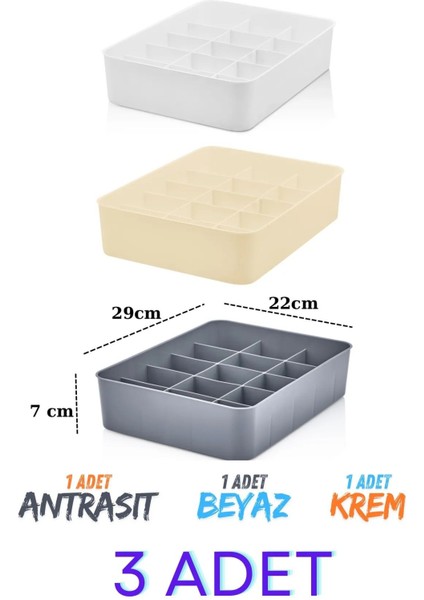 3'lü 15 Bölmeli Düzenleyici, Saat, Takı, Toka, Çorap, Iç Çamaşırı Organizeri Karışık Renk