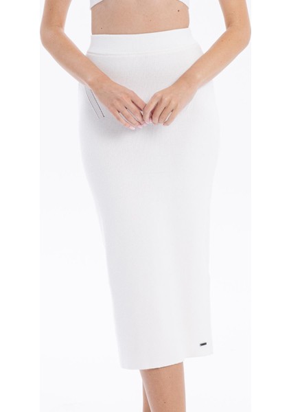 Slim Fit Basic Midi Boy Kadın Triko Etek