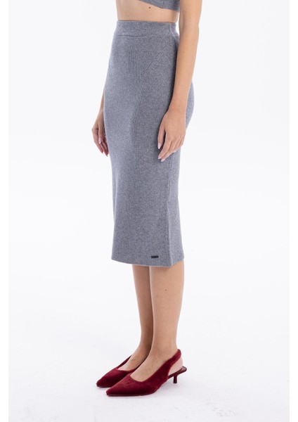 Slim Fit Basic Midi Boy Kadın Triko Etek