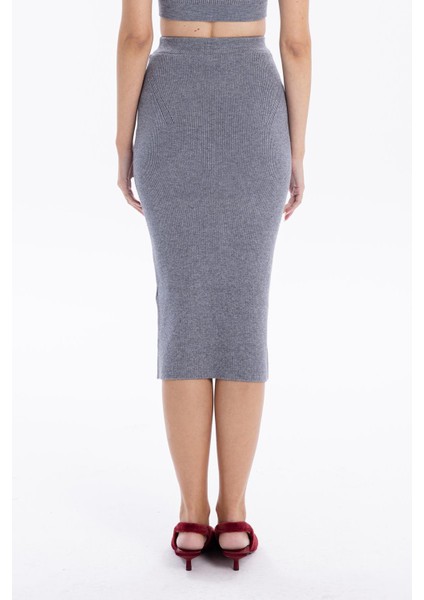 Slim Fit Basic Midi Boy Kadın Triko Etek