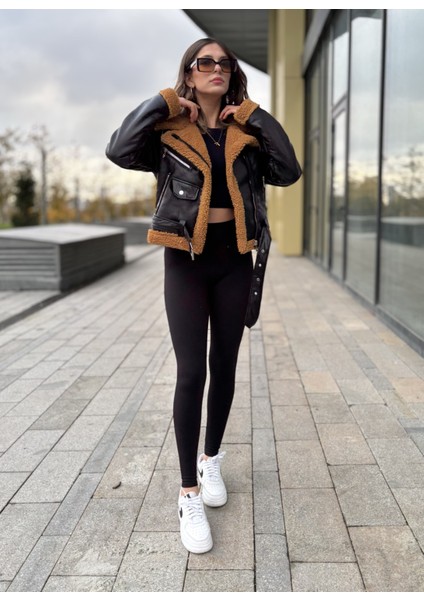 Içi Komple Kürklü Lamine Deri Kruvaze Kadın Mont fiyatları