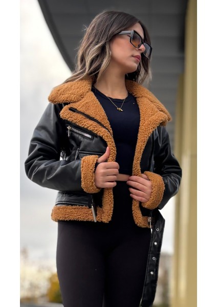 Içi Komple Kürklü Lamine Deri Kruvaze Kadın Mont fırsatları