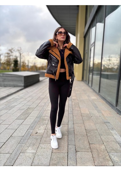 Içi Komple Kürklü Lamine Deri Kruvaze Kadın Mont indirimleri