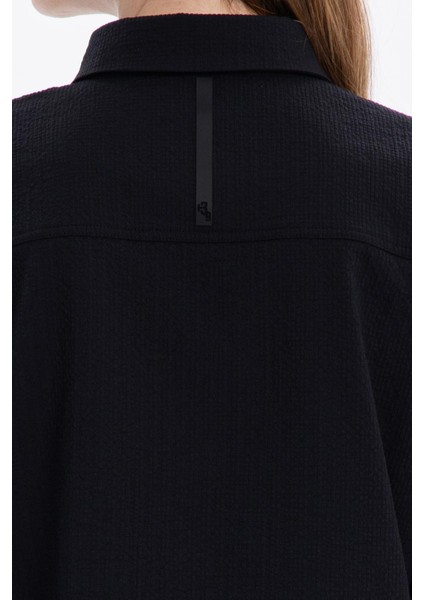 Gofre Desenli Oversize Cepli Kadın Gömlek