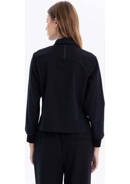 Gofre Desenli Oversize Cepli Kadın Gömlek