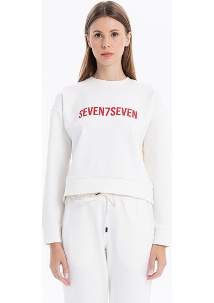 Bisiklet Yaka Numeroloji Baskılı Kadın Sweatshirt