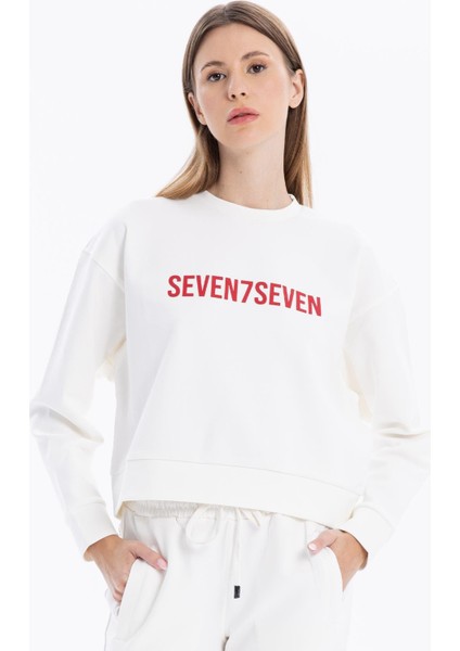 Bisiklet Yaka Numeroloji Baskılı Kadın Sweatshirt