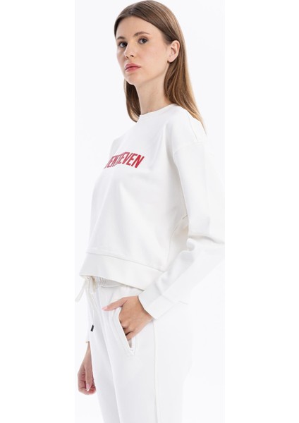 Bisiklet Yaka Numeroloji Baskılı Kadın Sweatshirt