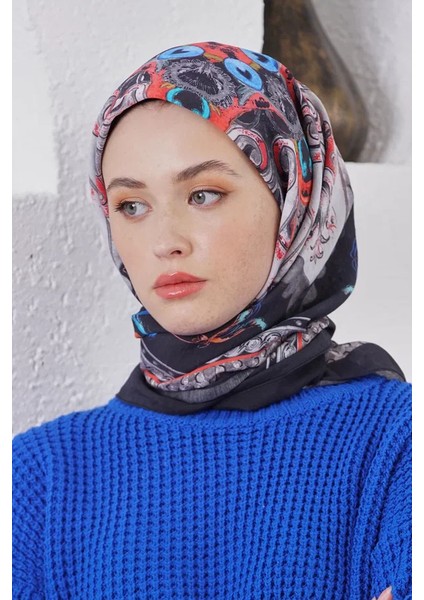 Siyah-Gri Loryan Scarf Diamond Diya Eşarp