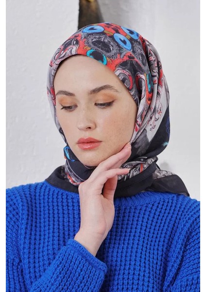 Siyah-Gri Loryan Scarf Diamond Diya Eşarp