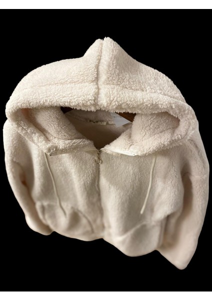 Kadın Sweat Uzun Kollu Kapşonlu Peluş Fermuarlı