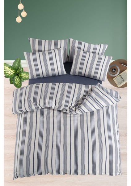 Lastikli Çarşaflı Pamuklu Ipliği Boyalı Çift Kişilik Nevresim Takımı (2 Adet Yastık Kılıflı)