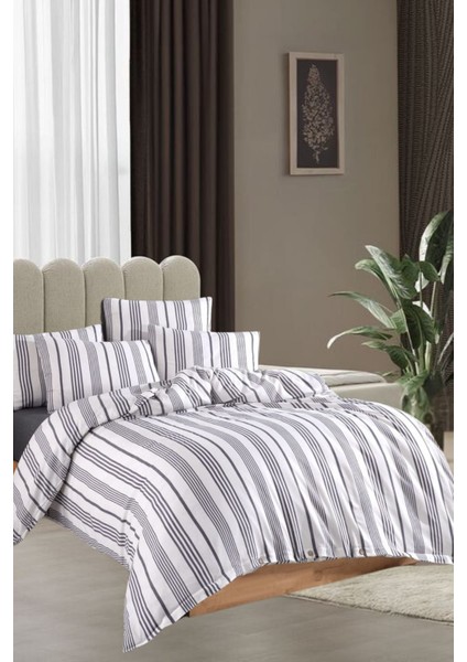 Lastikli Çarşaflı Pamuklu Ipliği Boyalı Çift Kişilik Nevresim Takımı (2 Adet Yastık Kılıflı)