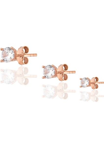 925 Gümüş Pirlanta Montürlü 3'li Kombin Rose Tektaş Küpe