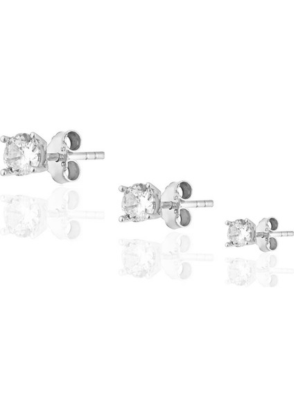 925 Ayar Gümüş Pirlanta Montürlü 3'li Kombin Tektaş Küpe