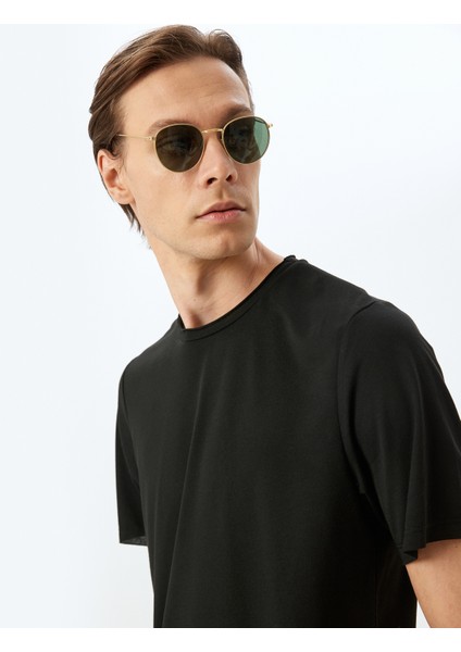 Kısa Kollu Bisiklet Yaka Viskon Karışımlı Basic T-Shirt