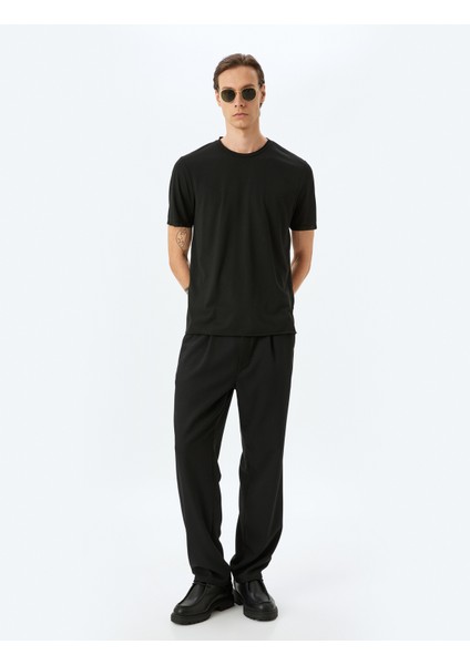 Kısa Kollu Bisiklet Yaka Viskon Karışımlı Basic T-Shirt fiyatları