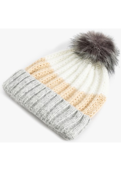 Örgü Bere Ponponlu Renk Bloklu Katlama Detaylı fiyatları