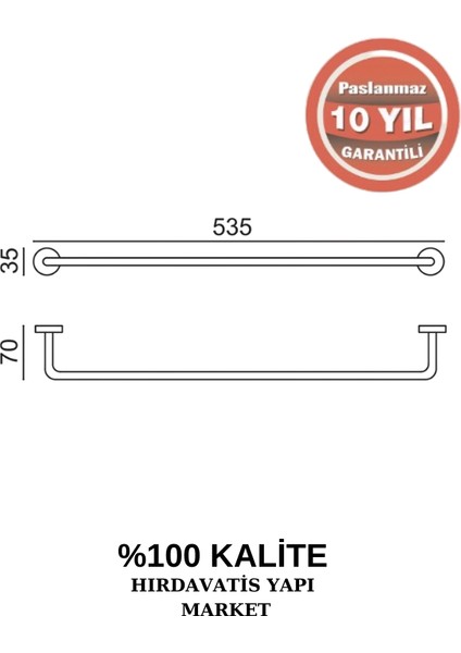 Paslanmaz Pirinç Eser Uzun Havluluk 50CM