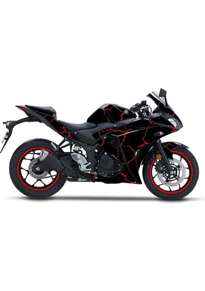 Yamaha Yzf R25 2013 - 2018 Sticker Şimşek Desen Kaplama Sticker Etiket Modeli Kırmızı