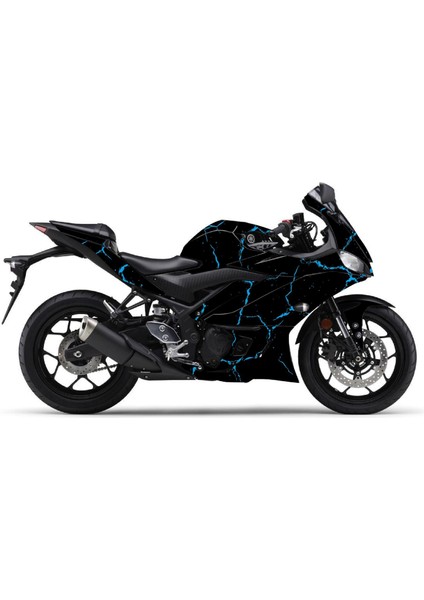 Yamaha Yzf R25 2019 Sticker Şimşek Desen Kaplama Sticker Etiket Modeli Mavi