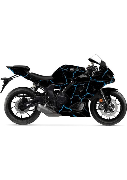 Yamaha Yzf R7 Sticker Şimşek Desen Kaplama Sticker Etiket Modeli Mavi