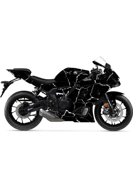 Yamaha Yzf R7 Sticker Şimşek Desen Kaplama Sticker Etiket Modeli Beyaz