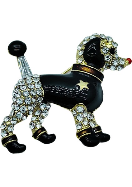 Kristal Taşlı Siyah Poodle Köpek Broş modelleri