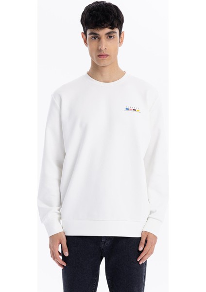 Bisiklet Yaka Slim Fit Baskılı Erkek Sweatshirt