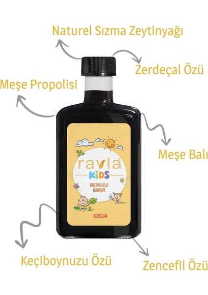 RAVLA Çocuklar İçin Özel Zencefilli Propolisli  Karışım -250ML