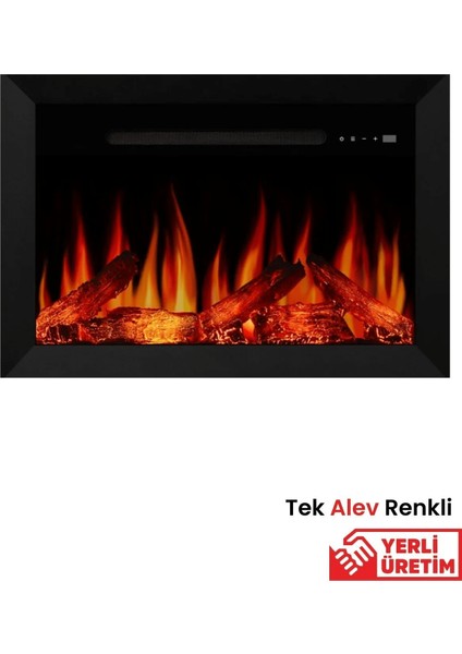 Alaf 80 Metal Çerçeveli Elektrikli Şömine - Isıtıcılı, Tek Renkli (Alev Renkli), Kumandalı