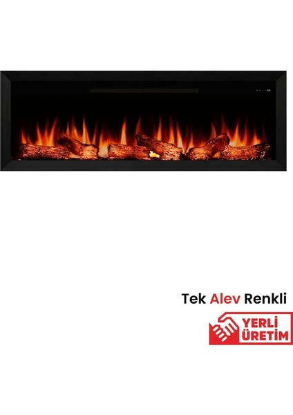 Alaf 160 Metal Çerçeveli Elektrikli Şömine - Isıtıcılı, Tek Renkli (Alev Renkli), Kumandalı
