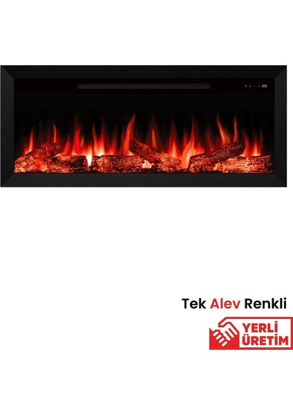Alaf 130 Metal Çerçeveli Elektrikli Şömine - Isıtıcılı, Tek Renkli (Alev Renkli), Kumandalı