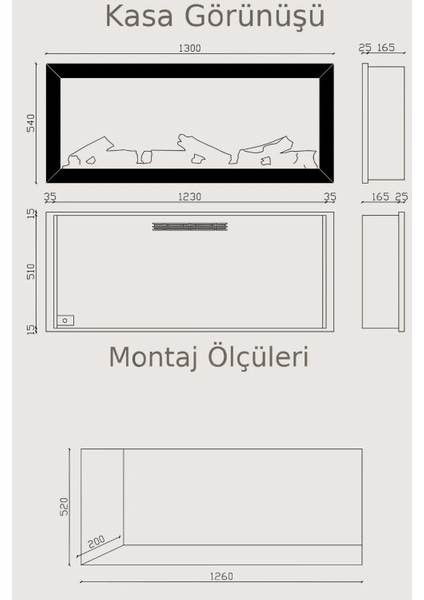 Alaf 130 Metal Çerçeveli Elektrikli Şömine - Isıtıcılı, Tek Renkli (Alev Renkli), Kumandalı modelleri