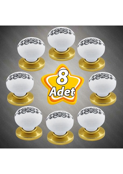15 Adet Hanımeli Kulp Beyaz Polimer Düğme Kulp Altın Tablalı Mobilya Mutfak Dolabı Çekmece Kulbu