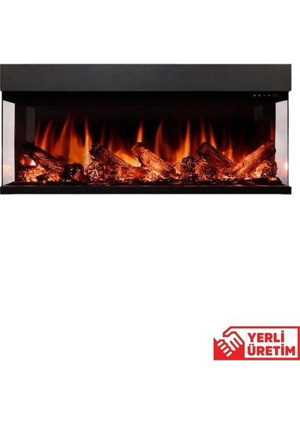 Laden 120 Üç Taraf Cam Çerçeveli Elektrikli Şömine - Isıtıcılı, Sınırsız Renkli (Rgb), Kumandalı