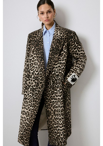 Leopar Desenli Uzun Ceket