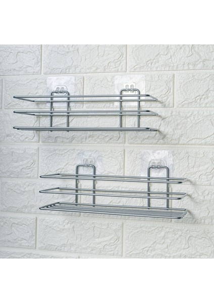 Buffer® Kendiliğinden Yapışkanlı Krom Paslanmaz Metal Şampuanlık Banyo Düzenleyici Raf