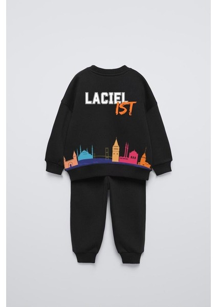 Siyah Istanbul Desenli Kışlık Pamuklu Sweatshirt Eşofman Alt-Üst Takım Unisex fiyatları