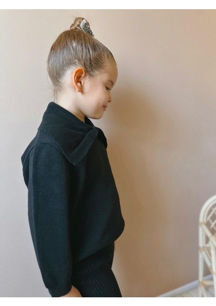 Triko Fiyonk Desenli Kışlık Pamuklu Sweatshirt Tayt Alt-Üst Takım Kız Çocuk fırsatları