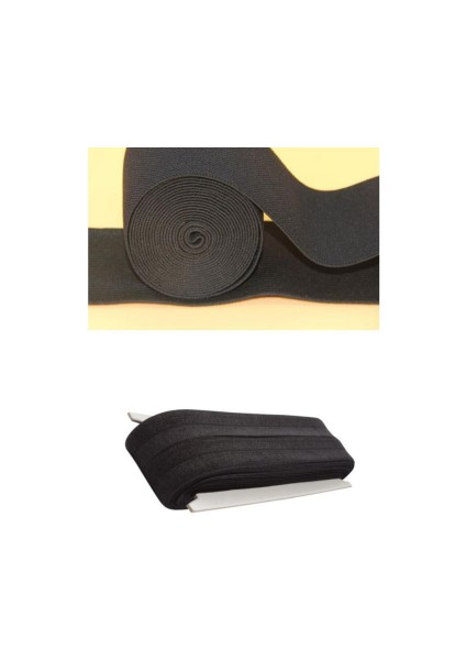 Siyah - 1.5cm Paça Lastik Yassı Geniş 10MT. (4764)