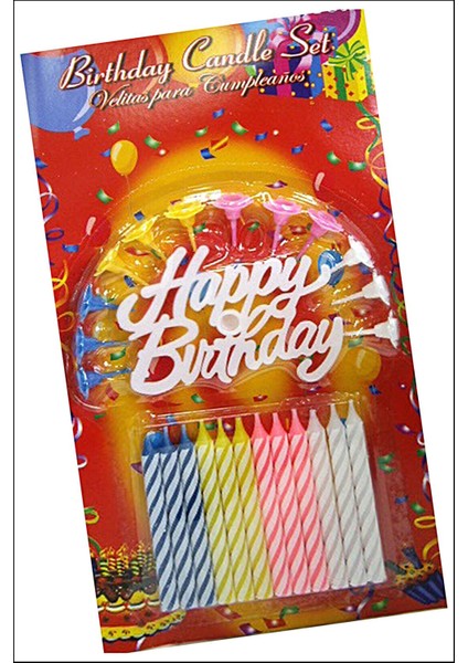 Rengarenk Mumlu Beyaz Happy Birthday Yazılı Doğum Günü Mumu 12 Adet (4764) fırsatları