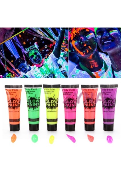Neonlu Glow Parti Yüz Boyası 6 Renk 6 Adet (4764)