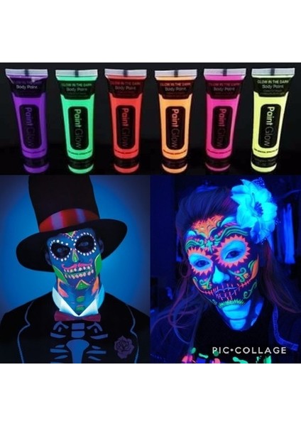 Neonlu Glow Parti Yüz Boyası 6 Renk 6 Adet (4764)