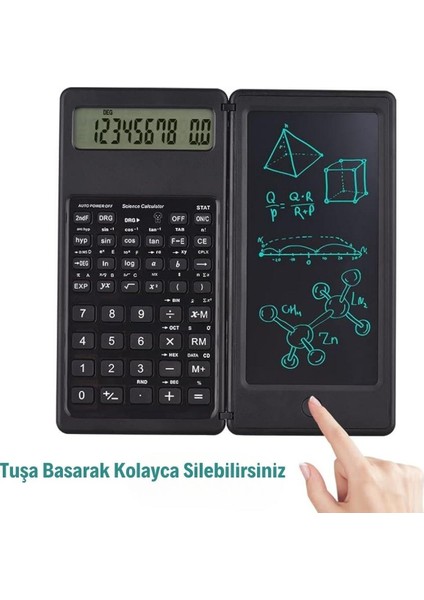 Silinebilir LCD Yazı Tabletli,kalemli Katlanabilir Bilimsel Hesap Makinesi (4764)