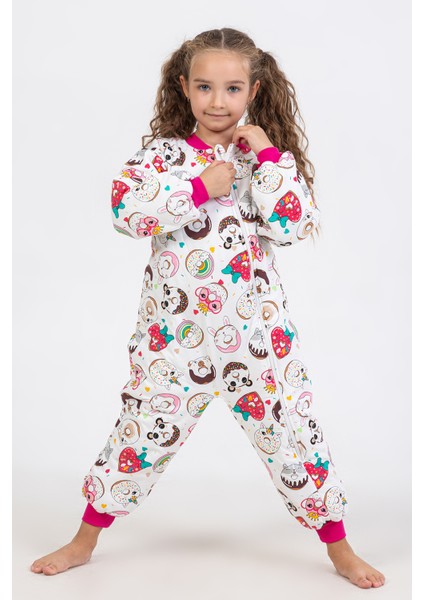 Donut Desenli Elyaf Dolgulu Uzun Fermuar Rahat Kullanım Pembe 2,5 Tog Kız Çocuk Uyku Tulumu