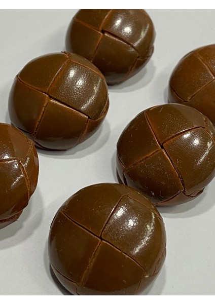 Deri Düğme / El Yapımı Deri Düğme / Deri Mont Düğmesi / 6 Lı Set / Taba
