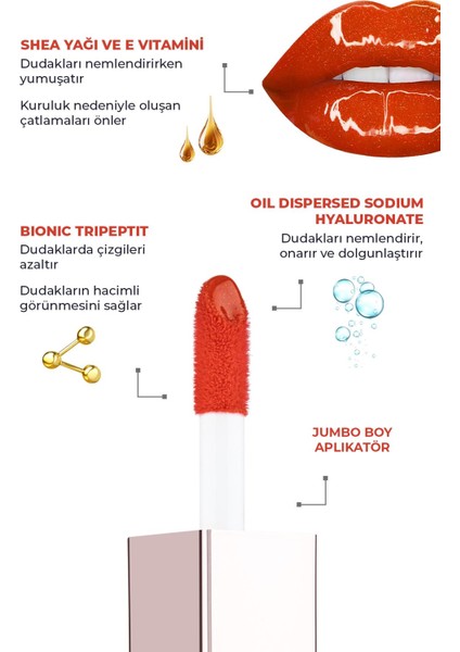 Maxivolumizer Lipgloss 218 - Red Hot Luster - Kalıcı ve Nemlendirici Ruj - Dolgunlaştırıcı Etki